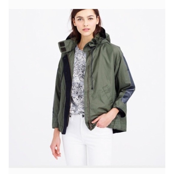 J. Crew Jackets & Blazers - J Crew Olive Green Cotton‎ Hooded Utility Jacket With Navy Accents Size S
